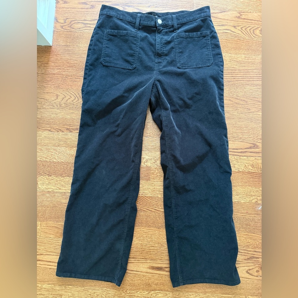 J CREW Sailor Slim Wide Pants Stretch Corduroy Patch Pockets Black Fall 31 Tall